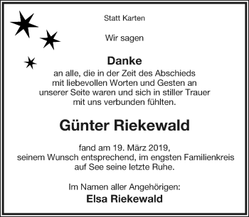 Anzeige  Günter Riekewald  Lippische Landes-Zeitung