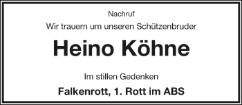 Anzeige  Heino Köhne  Lippische Landes-Zeitung