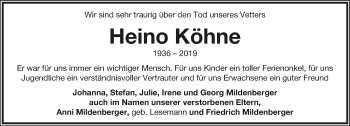 Anzeige  Heino Köhne  Lippische Landes-Zeitung