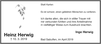 Anzeige  Heinz Herwig  Lippische Landes-Zeitung