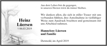 Anzeige  Heinz Lüersen  Lippische Landes-Zeitung