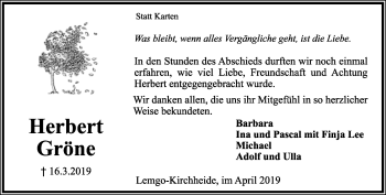 Anzeige  Herbert Gröne  Lippische Landes-Zeitung