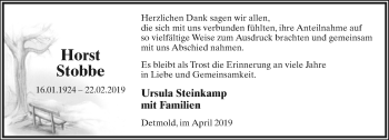 Anzeige  Horst Stobbe  Lippische Landes-Zeitung