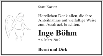 Anzeige  Inge Böhm  Lippische Landes-Zeitung