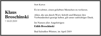 Anzeige  Klaus Broschinski  Lippische Landes-Zeitung