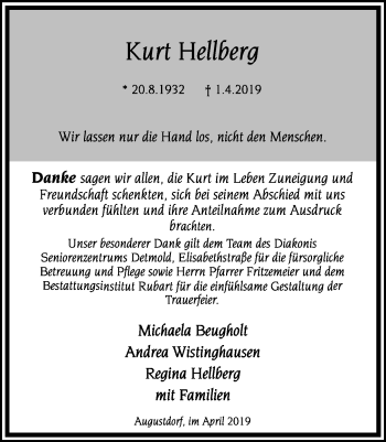 Anzeige  Kurt Hellberg  Lippische Landes-Zeitung