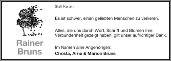 Anzeige  Rainer Bruns  Lippische Landes-Zeitung