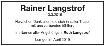 Anzeige  Rainer Langstrof  Lippische Landes-Zeitung