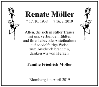 Anzeige  Renate Möller  Lippische Landes-Zeitung