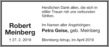 Anzeige  Robert Meinberg  Lippische Landes-Zeitung