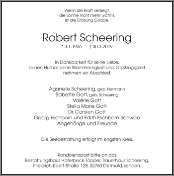 Anzeige  Robert Scheering  Lippische Landes-Zeitung