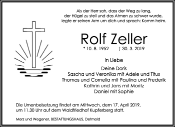 Anzeige  Rolf Zeller  Lippische Landes-Zeitung