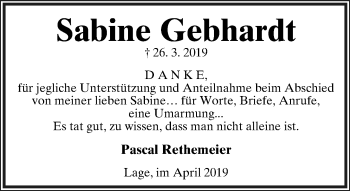 Anzeige  Sabine Gebhardt  Lippische Landes-Zeitung