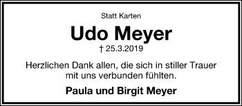 Anzeige  Udo Meyer  Lippische Landes-Zeitung
