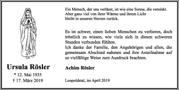 Anzeige  Ursula Rösler  Lippische Landes-Zeitung