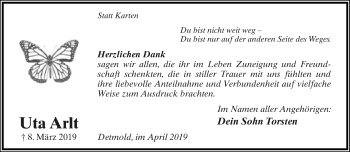 Anzeige  Uta Arlt  Lippische Landes-Zeitung