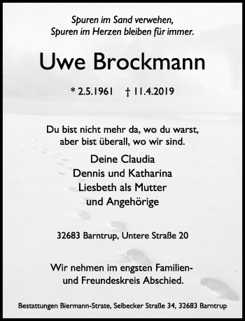 Anzeige  Uwe Brockmann  Lippische Landes-Zeitung