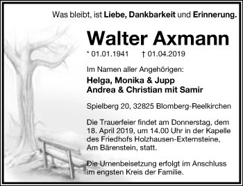 Anzeige  Walter Axmann  Lippische Landes-Zeitung