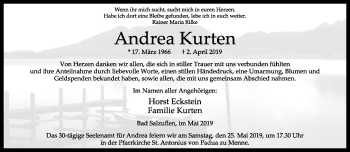 Anzeige  Andrea Kurten  Lippische Landes-Zeitung