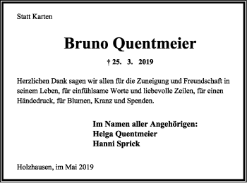 Anzeige  Bruno Quentmeier  Lippische Landes-Zeitung