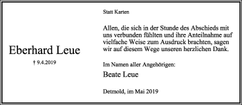 Anzeige  Eberhard Leue  Lippische Landes-Zeitung