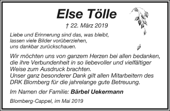 Anzeige  Else Tölle  Lippische Landes-Zeitung