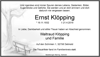 Anzeige  Ernst Klöpping  Lippische Landes-Zeitung