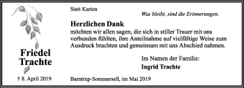 Anzeige  Friedel Trachte  Lippische Landes-Zeitung