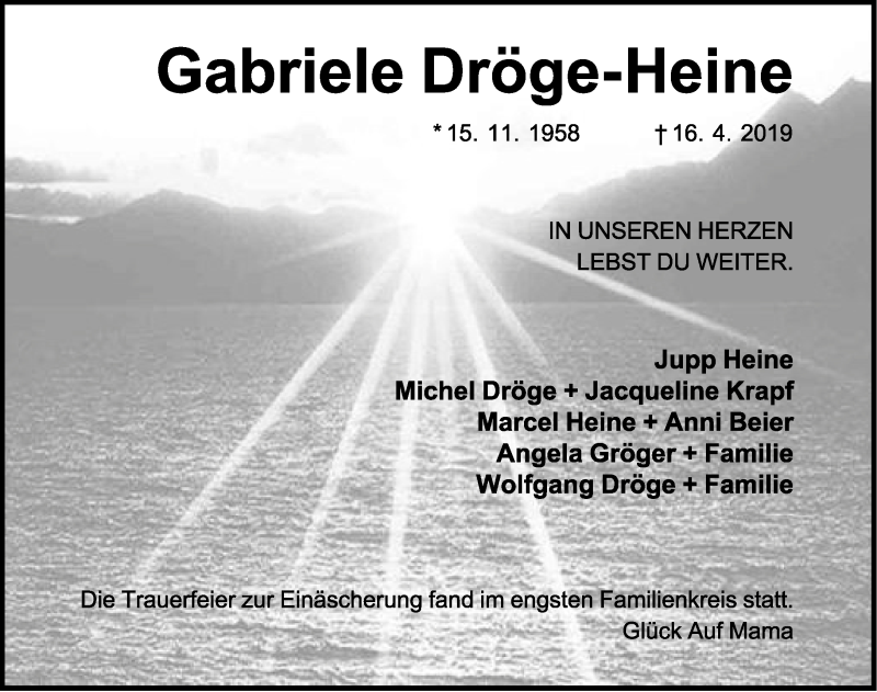  Traueranzeige für Gabriele Dröge-Heine vom 17.05.2019 aus Lippische Landes-Zeitung