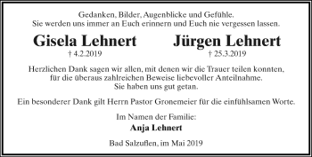Anzeige  Gisela Lehnert  Lippische Landes-Zeitung