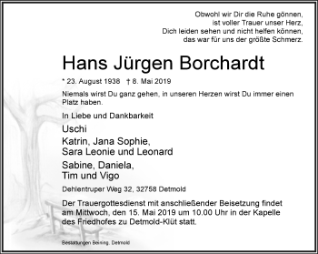 Anzeige  Hans Jürgen Borchardt  Lippische Landes-Zeitung
