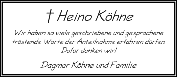 Anzeige  Heino Köhne  Lippische Landes-Zeitung