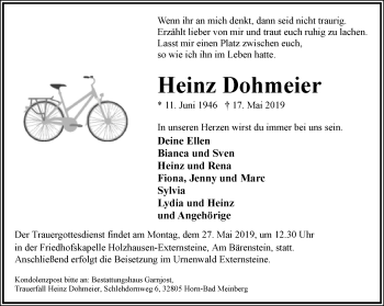 Anzeige  Heinz Dohmeier  Lippische Landes-Zeitung