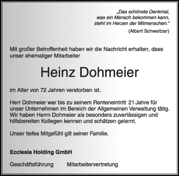 Anzeige  Heinz Dohmeier  Lippische Landes-Zeitung