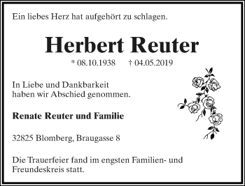 Anzeige  Herbert Reuter  Lippische Landes-Zeitung