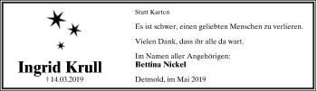 Anzeige  Ingrid Krull  Lippische Landes-Zeitung