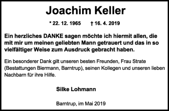 Anzeige  Joachim Keller  Lippische Landes-Zeitung