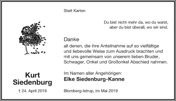 Anzeige  Kurt Siedenburg  Lippische Landes-Zeitung