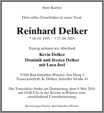Anzeige  Reinhard Delker  Lippische Landes-Zeitung