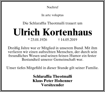 Anzeige  Ulrich Kortenhaus  Lippische Landes-Zeitung