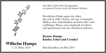 Anzeige  Wilhelm Hampe  Lippische Landes-Zeitung