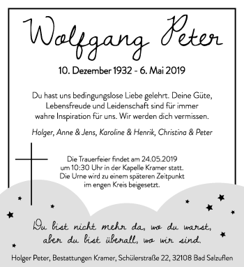 Anzeige  Wolfgang Peter  Lippische Landes-Zeitung