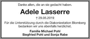 Anzeige  Adele Lasserre  Lippische Landes-Zeitung