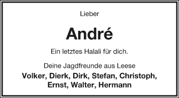 Anzeige  André   Lippische Landes-Zeitung