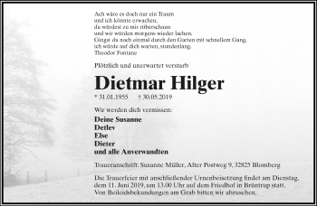 Anzeige  Dietmar Hilger  Lippische Landes-Zeitung