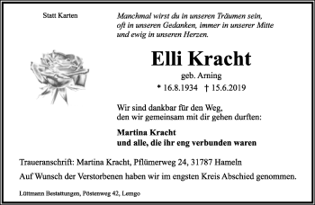 Anzeige  Elli Kracht  Lippische Landes-Zeitung