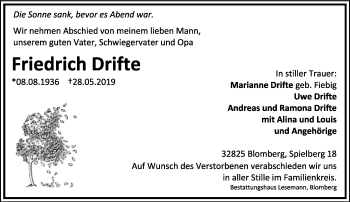 Anzeige  Friedrich Drifte  Lippische Landes-Zeitung
