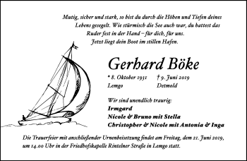 Anzeige  Gerhard Böke  Lippische Landes-Zeitung