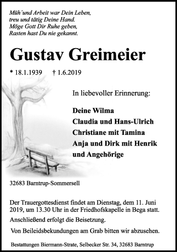 Anzeige  Gustav Greimeier  Lippische Landes-Zeitung