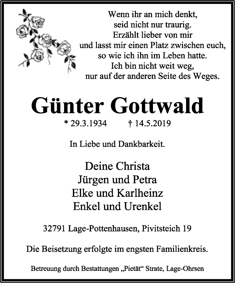  Traueranzeige für Günter Gottwald vom 01.06.2019 aus Lippische Landes-Zeitung